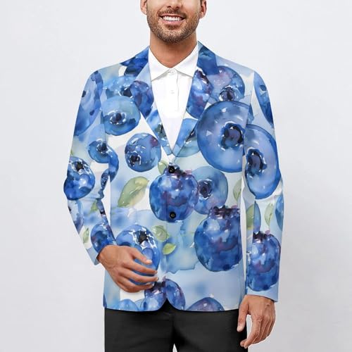 Blueberry Watercolor Printed Men's Classic Fit Suits Funny Casual Stylish Two Button Blazer2