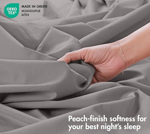 Image of RUVANTI 100% Cotton Percale Sheets Twin XL - Crisp Cooling Summer Bed Sheets for Hot Sleepers, Deep Pocket 14 inch, Soft Peach Finish, Breathable & Durable Hotel-Style 3 Piece Set, Smoky Grey