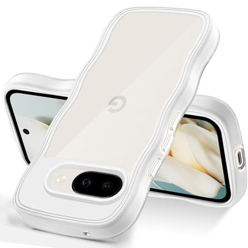 Pixel 9A ケース クリア 波型 うねうね かわいい 超軽量 耐衝撃 ストラップホール付き おしゃれ ウェーブ カバー グーグル ピクセル9A スマホケース とうめい 透明(ホワイト)