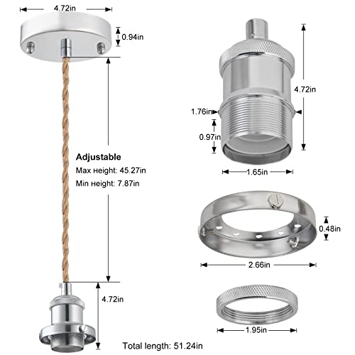 Image of Industrial Mini Pendant Light Kit, E26 Socket Pendant Hanging Light, Hemp Rope Vintage Hanging Pendant Light Cord, Adjustable Pendant Lights Ceiling Mount Kitchen Island Farmhouse
