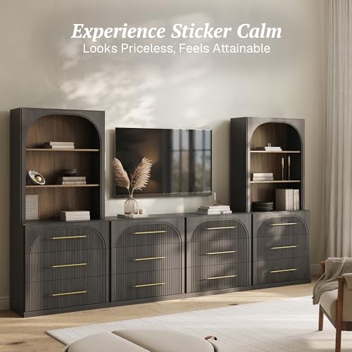 Image of BELLEZE Jagger 130 inch Wall Unit 6-Piece Modular TV Stand - Ebony