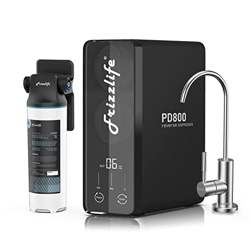 Frizzlife 800GPD Reverse Osmosis Water Filter, Alkaline Mineral pH+ Reverse Osmosis System, 9-Stage Filtration Tankless RO Water Filter System, 2:1 Pure to Drain, Under Sink, Reduce TDS, PD8
