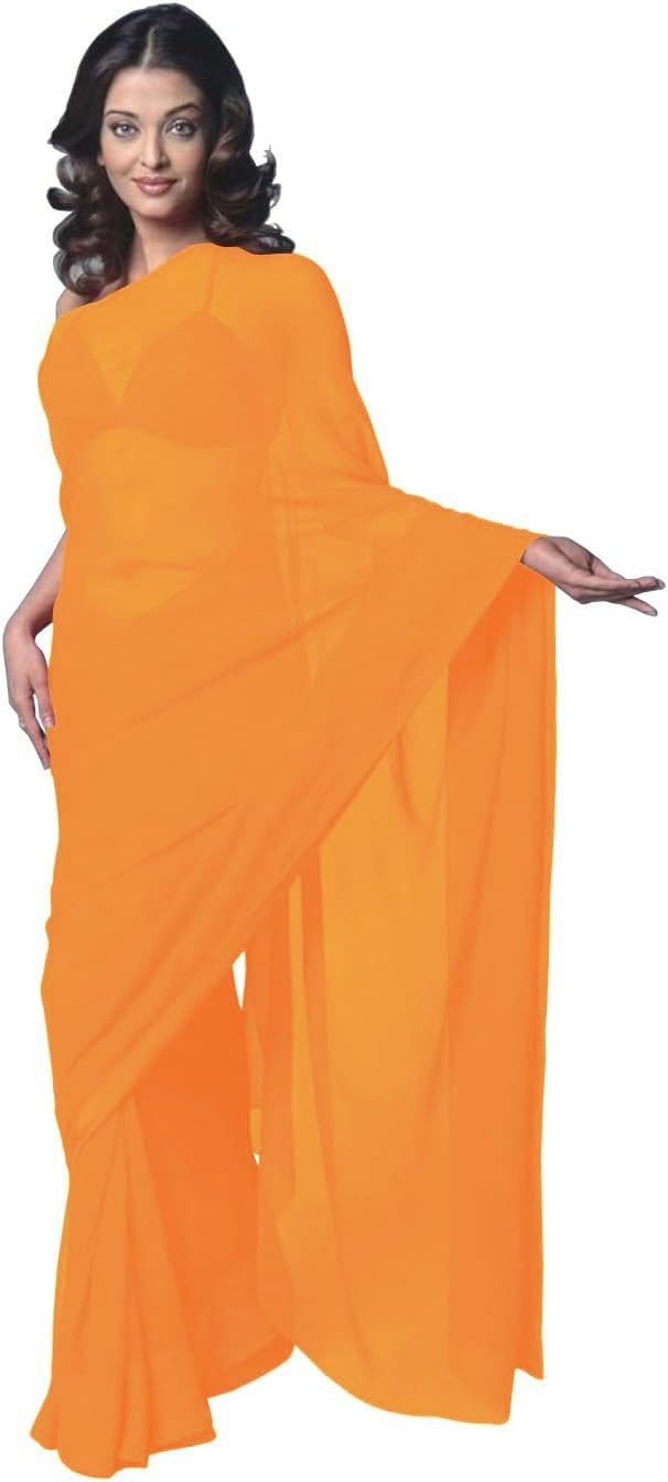 Women's Bollywood Chiffon Plain Sari Festival Uniform Saree Wrap Fabric Unstitched Blouse Piece Party Wear