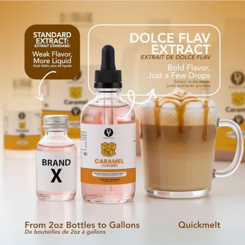 Image of Dolce Flav Natural Caramel Extract - 2 Ounce Water-Soluble Multipurpose Flavoring Ideal for Baked Goods, Beverages, Coffee, Desserts & Ice Cream - Perfect Kitchen Gift for Holidays