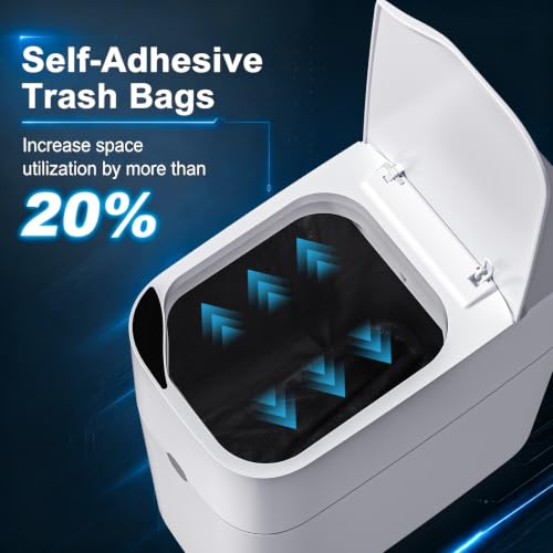 Image of funest Bathroom Trash Can, Automatic Bagging Garbage Can, 3.5 Gallon Slim Smart Small Plastic Trash Bin, Narrow Motion Sensor Trash Can for Bedroom, Office White