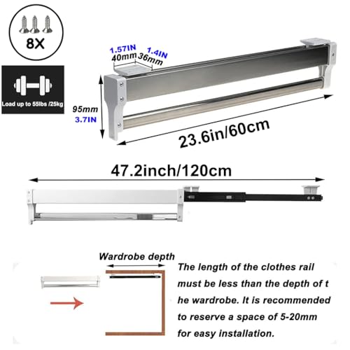 Support tringle penderie coulissant réglable pour optimiser un placard profond - 3