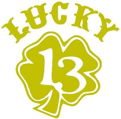 PJ4U13.5 x 9.5 CM Approx Lucky 13 Clover Bumper Sticker Vinyl Car Sticker Decal Gold