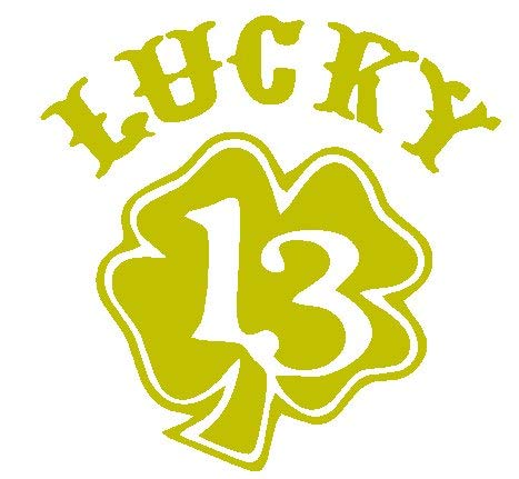 PJ4U13.5 x 9.5 CM Approx Lucky 13 Clover Bumper Sticker Vinyl Car Sticker Decal Gold