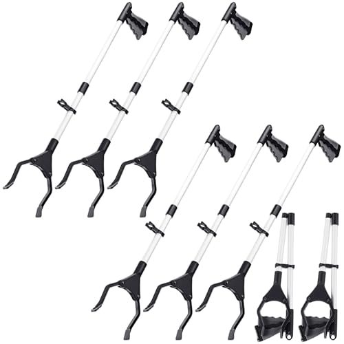 Ctosree 8 Pack 32" Trash Grabber Reacher Tool for Elderly, Foldable Litter Picker Upper, Lightweight Trash Pick up Stick, Long Handy Mobility Aids for Home Garden Arm Extension(Gray)