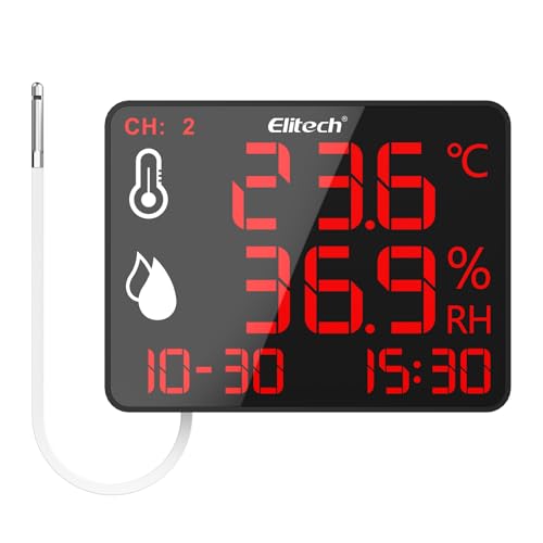 Elitech - Termómetro higrómetro digital con sonda externa de 2 m, grabadora Bluetooth de 30000 puntos, pantalla ancha para almacén invernadero, laboratorio, DR-230-THE