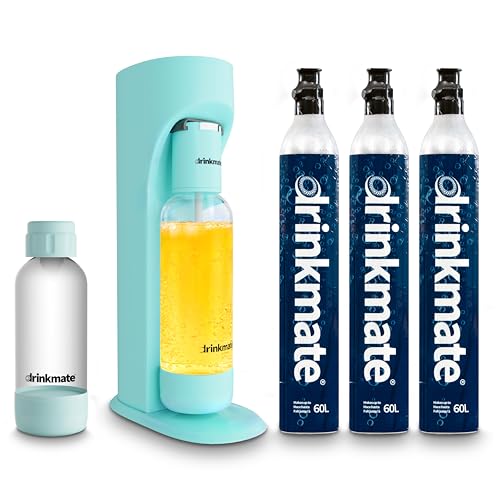 Image of Drinkmate OmniFizz Sparkling Water Maker & Soda Streaming Machine | Carbonates Any Drink | ULTIMATE BUNDLE | Includes Three 60L CO2 Cartridges + Two BPA-Free Bottles (Arctic Blue)