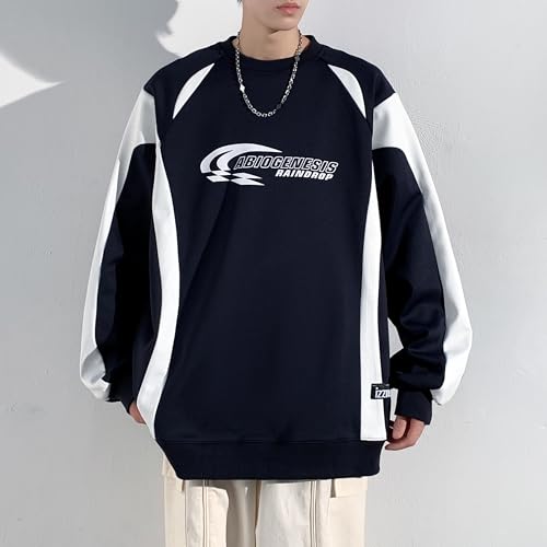 GURUNVANI Mens Oversized Graphic Sweatshirt Colorblock Patchwork Pullover Racing Streetwear Top4