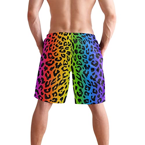 Leopard Rainbow Skin Pattern Men's Swim Trunks Beach Shorts Quick Dry Swim Board shorts With Pockets L4