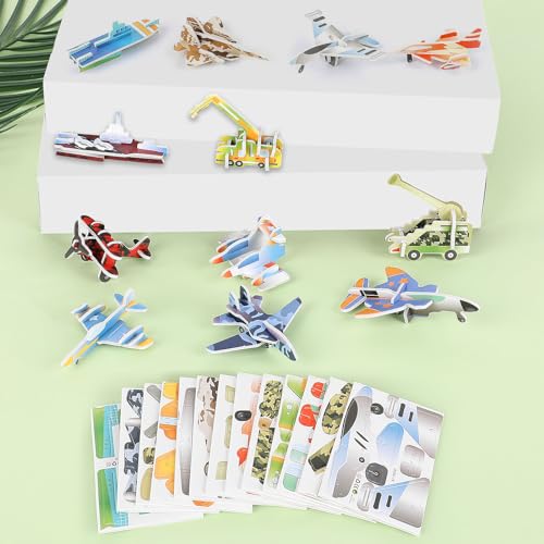 CCINEE 25 Pcs Educational 3D Cartoon Puzzles for Kids,3D Aircraft Learning Educational Paper Puzzle Game for DIY Crafts Gifts