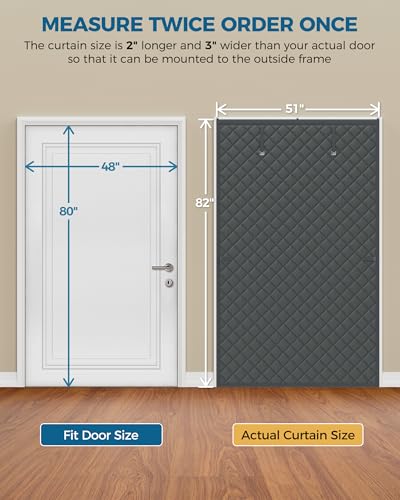 Image of Augblinds Thermal Insulated Door Curtain Fits Door Size 48 x 80 Inch, Oxford Cloth Thicken Cotton Filled, Curtain Size 51 inch x 82 inch, Single Piece Door Insulation Blanket Cover for Cold in Winter, Grey