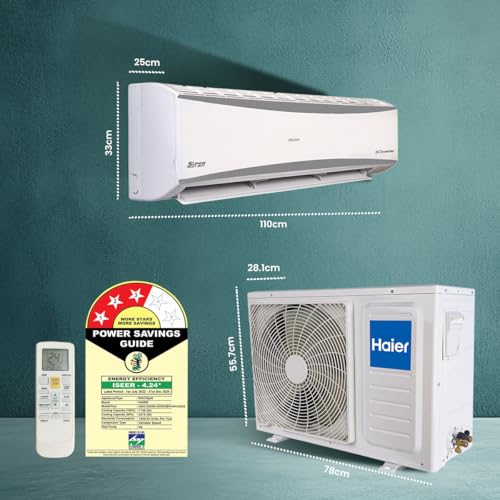 Image of Haier 2.2 Ton 3 Star HEXA Inverter Split AC (7150 Watts, Copper, Super Heavy Duty, 7 in 1 Convertible, HD Filter, Cools at 60C Temp, 20 Mtrs Air Throw - HSU72SHD-AOW3BN-INV,White)