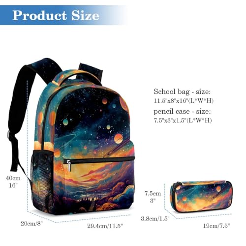 Sac à dos Galaxie Planète grand format avec trousse scolaire assortie pour élèves - 2
