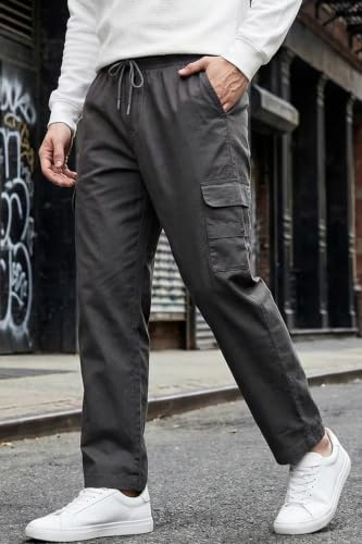 Image of Veirdo Pure Cotton Baggy Fit Regular Length Mid Rise 4 Pocket Cargos for Men (Colors: Black, Olive, Grey, Brown & Navy)