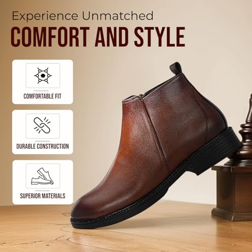 Image of STANPHORD Men Chelsea Ankle Boots | PU Zip Closure | Solid High-Top Casual Semi-Formal | Cushioned Insole | Office Outdoor Travel Wear (TPSL S16)