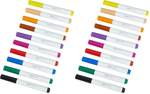 Image of Amazon Basics Colored Washable Markers for Coloring and Drawing, Broad Line, Multicolored, 20-Pack