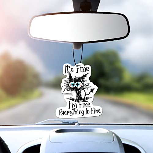 Image of 6 Pcs It's Fine I'm Fine Everything Is Fine Cat Car Air Fresheners, Funny Air Fresheners Long Lasting Cute Mirror Scented Hanging Car Decoration Ornaments Gift Interior Accessories for Men Women