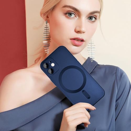 Image of DIZORO Magnetic Case for iPhone 12 / iPhone 12 Pro Cover [Compatible with MagSafe][Built-in Camera Lens Protector] Slim Soft Silicone Bumper Shockproof Metallic Luster Back Cover Phone Cases (Blue)