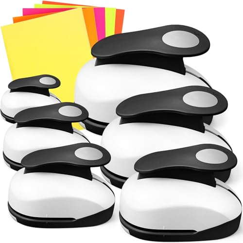 Image of CHENGU 6 Pcs Circle Punch Set 3in /2in /1.5in /1in /0.6in /0.3in Scrapbook Hole Punchers Crafting with 10 Sticker Paper Round Cutter Scrapbook for Office Supplies DIY Albums Photos(Black)