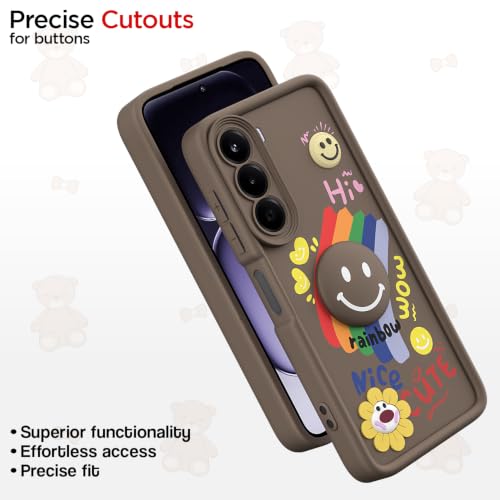 Image of Pikkme Back Cover for OnePlus Nord CE 6 Lite 5G | Soft Silicone| Cute Rainbow Smile & 3D Cartoon Flower Design | Shockproof Raised Camera Protection Bumper Case (Brown)