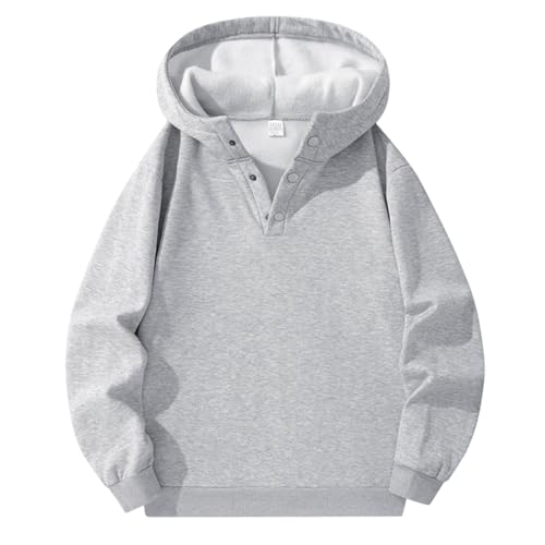 Mens Fleece Button Down Hooded Sweatshirts Solid Color Long Sleeve Hoodie Fall Winter Casual Pullover Tops