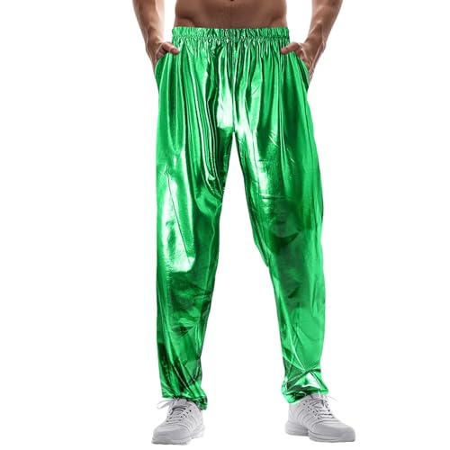Pantalon de loisirs brillant homme coupe tendance aspect métal fluide pour clubbing