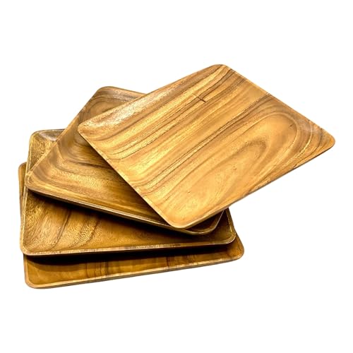 WRIGHTMART Wooden Plates Set of 4 – 12” Square Acacia Wood Dinner Plates & Wooden Charger Plates, Large Wood Chargers for Charcuterie, Steak, Entertaining & Holiday Table Settings