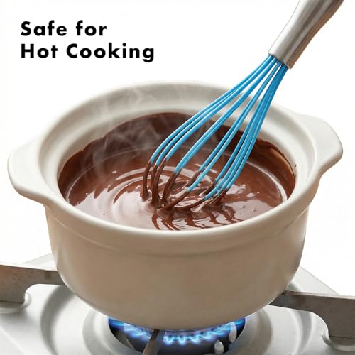 Image of OYV 10-Inch Blue Silicone Whisk, Heat Resistant 480F Kitchen Whisk with Stainless Steel Ergonomic Handle, Non-Scratch for Nonstick Cookware, Dishwasher Safe, Perfect for Blending, Cooking & Beating