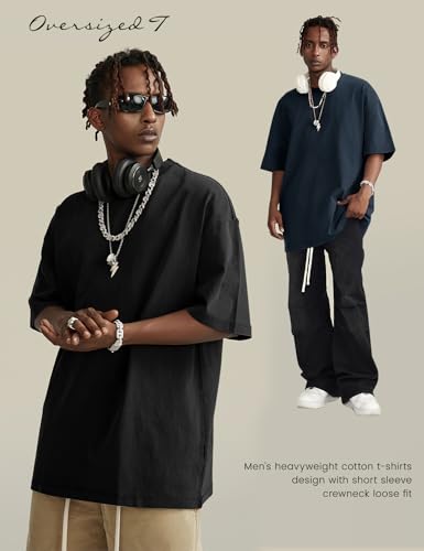 Image of Ogfao Mens Oversized T-Shirts Heavyweight Unisex Cotton T Shirts Baggy Loose Fit Basic Tees Plain Tshirts