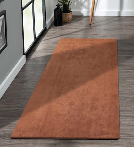 Image of Obsessions Polyester Bedside Runner with Solid Pattern Felt Backing, Ideal for Bedroom & Living Room 60x150cm, Brown