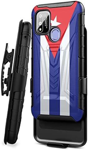 Capsule Case Compatible with Coolpad SUVA [Military Shockproof Kickstand Belt Clip Holster Heavy Duty Black Case Phone Cover] for Boost Mobile Coolpad SUVA CP3669AANB (Cuba Flag)