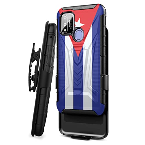 Capsule Case Compatible With Coolpad Suva [Military Shockproof Kickstand Belt Clip Holster Heavy Duty Black Case Phone Cover] For Boost Mobile Coolpad Suva Cp3669Aanb (Cuba Flag) #TOP1