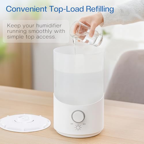 Cool Mist Humidifier for Bedroom, 3L Top Fill Ultrasonic Air Humidifier with Adjustable Knob Control, Quiet Operation, Auto Shut-Off, BPA-Free for Home, Baby, Office, Plants 3L - Image 2