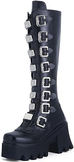 Womens Goth Knee High Boots Wedge High Heel Motorcycle Platform Combat Ankle Boots