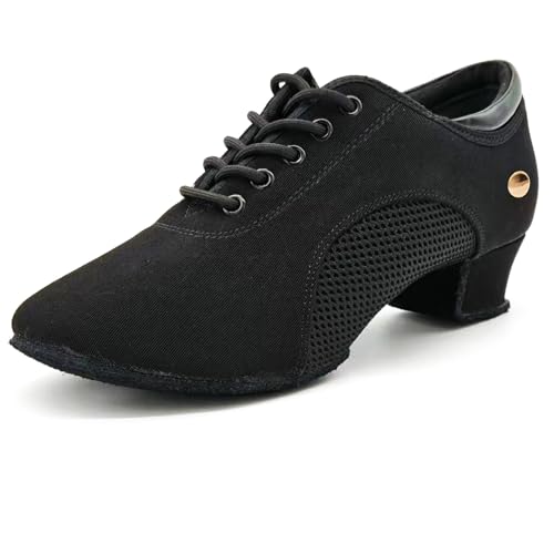 Women's Ballroom Dance Shoes Closed Toe Lace-up Suede Sole Professional Modern Salsa Latin Teaching Practice Performance Dance Shoes,Black