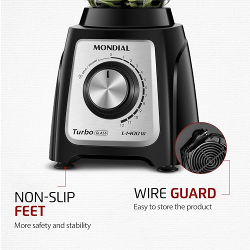 MONDIAL Liquidificador Turbo Glass Jarra de Vidro, Preto/Inox, 1400W, 220V - L-1400 GI glide