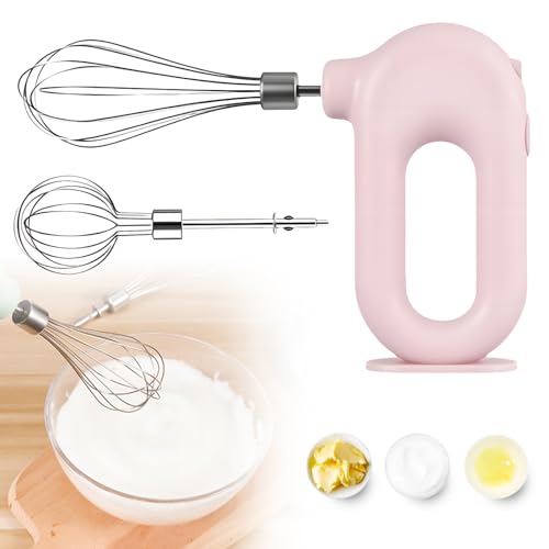 GOEDCH Elektrischer Handmixer: Rosa Handrührgerät mit 4 Stufen, Kabelloser Mixer Handrührer mit 2 Edelstahl-Schwingbesen, Pink Elektrischer Schneebesen für Backen Kuchen, Sahne, Milchaufschäumer Rosa