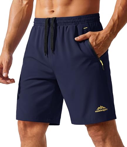 TACVASEN Comfortable Shorts Men Cargo Shorts Casual Lightweight Shorts Travel Quick Dry Sports Shorts Zip Pockets Lounge Shorts Summer Holiday Shorts Navy Blue