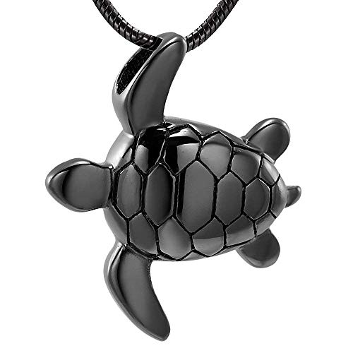 Imrsanl Sea Turtle Cremation Jewelry for Ashes Necklace Stainless Steel Keepsake Memorial Lockets Urn Pendant for Pet/Human (1-Black)