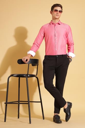 Image of Fyltr Men's Regular Fit Oxford Cotton Blend Shirt - Full Sleeve | Contrast Trim Fabric | Formal Shirts for Men