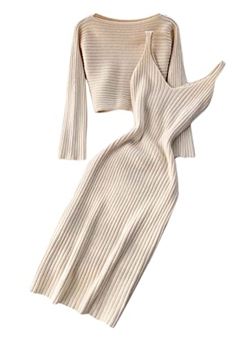 shownicer Damen Strickkleid Zweiteiliger Anzug Pullover Oberteil und Kleid...