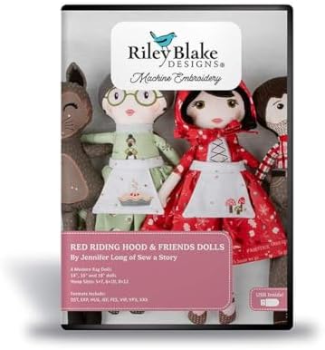 Riley Blake Machine Embroidery Patterns: Exclusive Digital Design, Compatible with Major Machines, Instant Download, Scalable Sizes, and Detailed Instructions (Red Riding Hood & Friends Dolls)