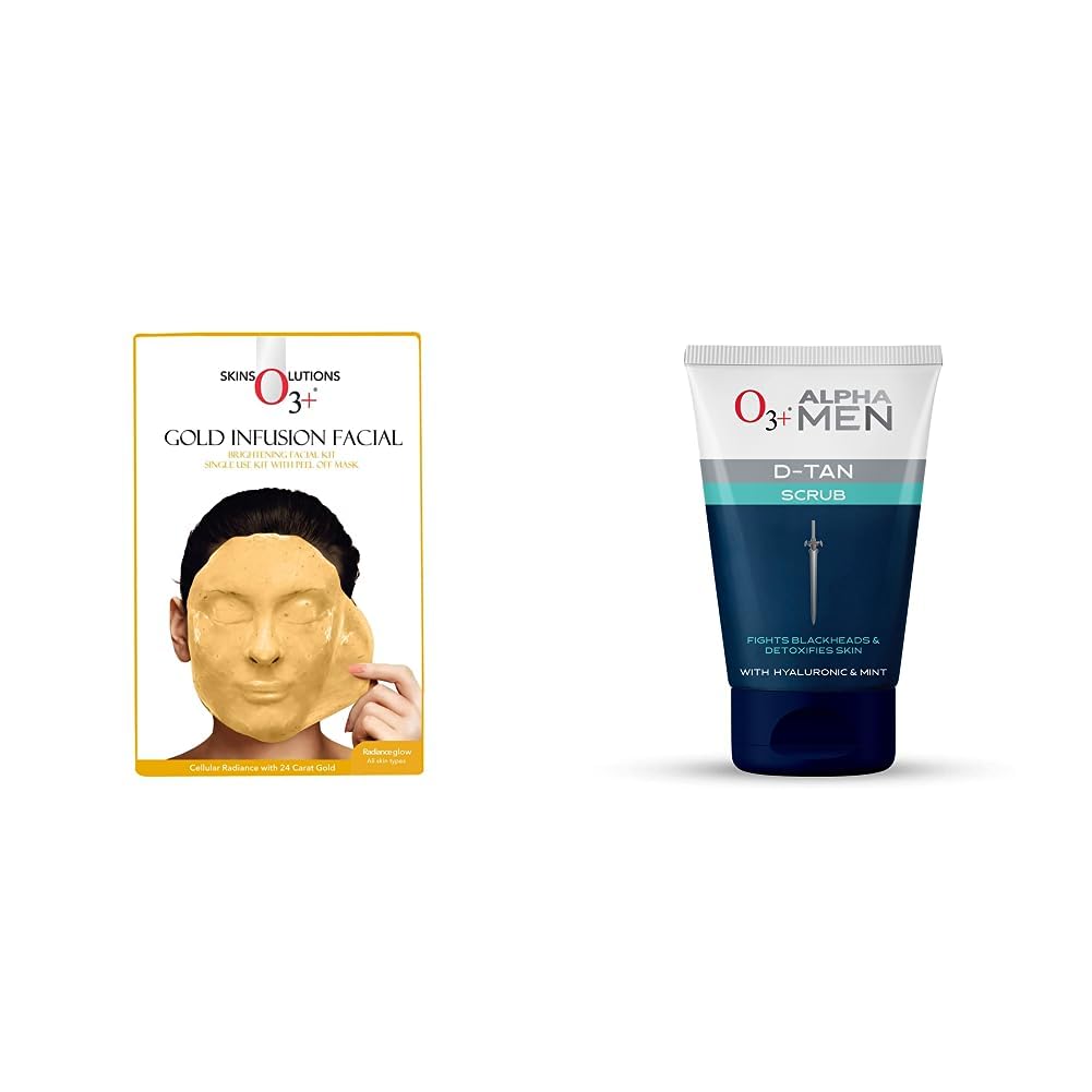 O3+ Gold Infusion Facial Brightening Facial Kit with Peel off Mask, 45 gm & O3+ ALPHA MEN Acno D-TAN Scrub With Hyaluronic & Mint 50g - Detan Scrub for TAN removal Combo-image-17
