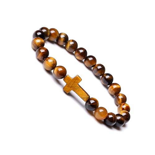 Crystal Bracelet for Men Women Adjustable Cross Stretch Beaded Bracelet Religious Christian Bracelet Healing Anxiety Bracelets