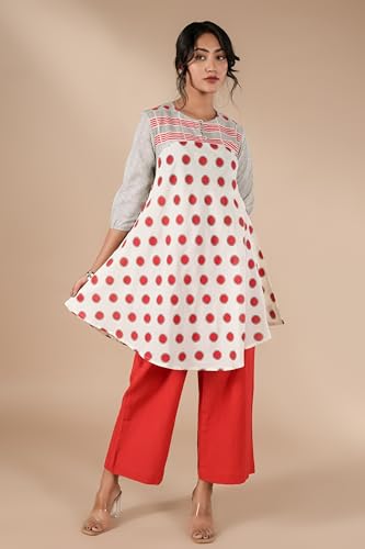 Image of Women's Regular Fit Cotton Polka Print Tunic Kurti