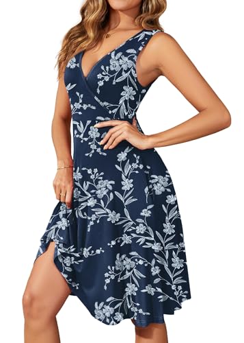 Image of WEACZZY Women's Summer Sleeveless Casual Dresses V-Neck Wrap Floral Holiday Tank Dress Flowy Beach Sundress with Pockets